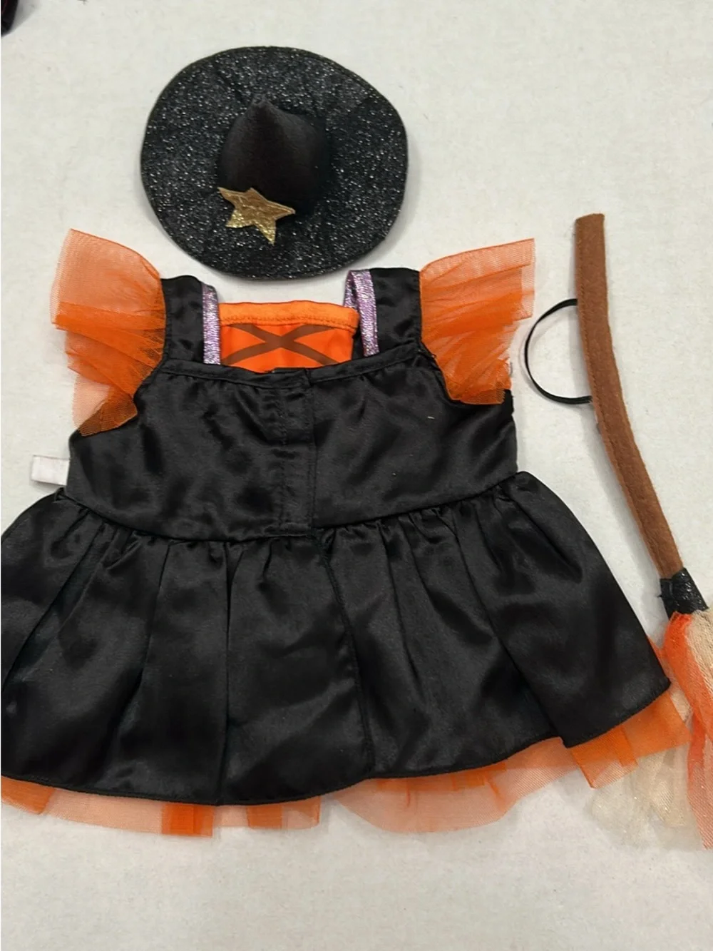 Build-A-Bear Black, Orange & Purple Witch Dress Costume with Hat and Broom
